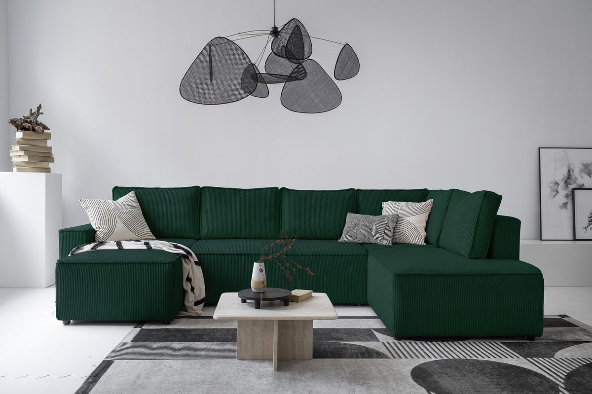 SJEDEĆA GARNITURA tekstil  tamno zelena   - tamno zelena/crna, Design, tekstil/plastika (156/322/194cm) - MID.YOU