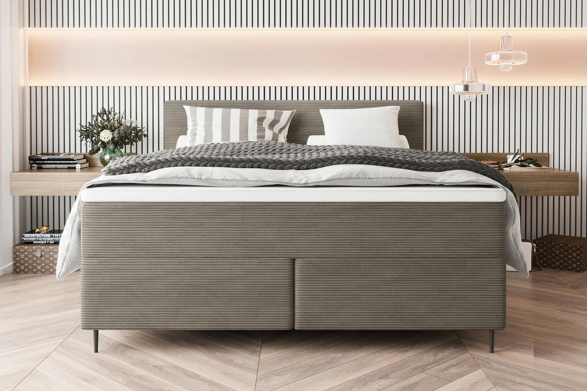 BOXSPRINGBETT 180/200 cm  in Graubraun  - Graubraun/Schwarz, Konventionell, Textil/Metall (180/200cm) - Carryhome