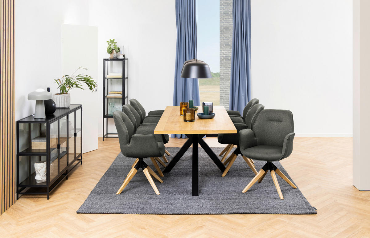 JEDILNA MIZA, furnirano hrast barve hrasta  - črna/barve hrasta, Trend, kovina/les (220/90/75,5cm) - MID.YOU