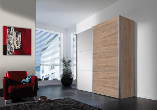 SCHWEBETÜRENSCHRANK 200/216/68 cm 2-türig - Eichefarben/Alufarben, KONVENTIONELL, Glas/Holzwerkstoff (200/216/68cm) - Hom`in