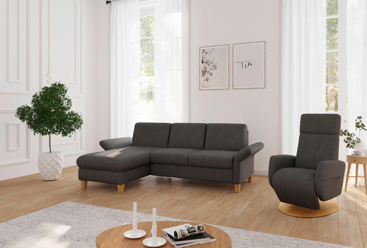 ECKSOFA ROCHELLE E Graphitfarben Flachgewebe  - Eichefarben/Graphitfarben, KONVENTIONELL, Holz/Textil (164/251cm) - Sit & More