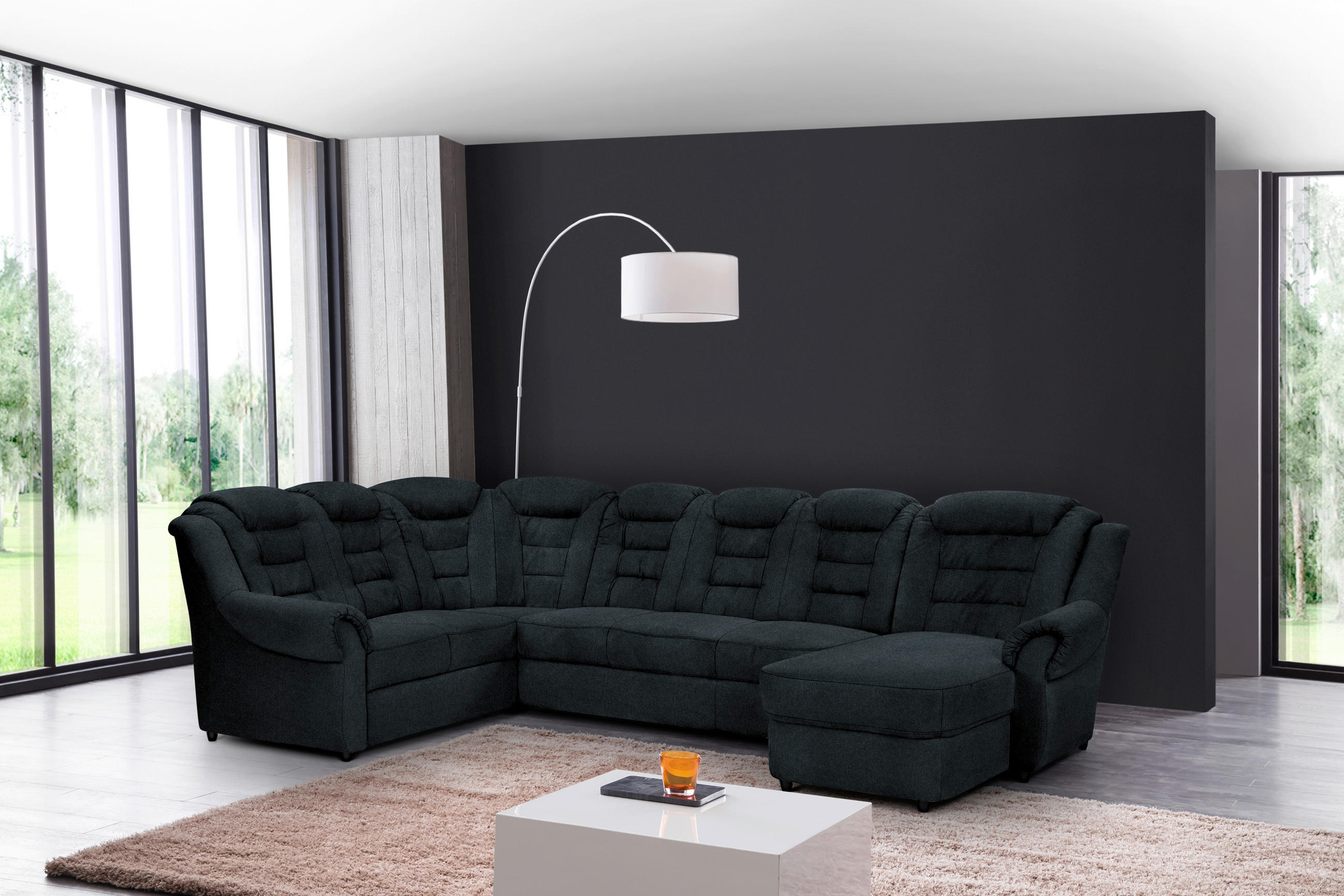 WOHNLANDSCHAFT in Chenille Schwarz  - Schwarz, Konventionell, Kunststoff/Textil (216/333/165cm) - Livetastic