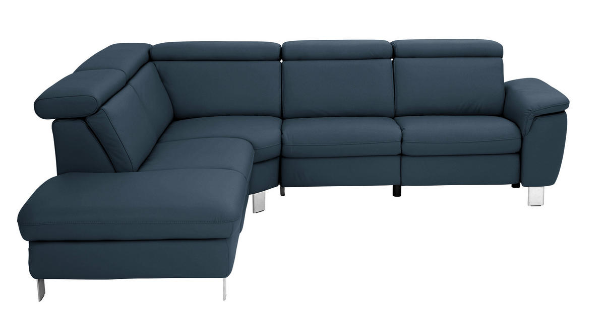 ECKSOFA in Echtleder Dunkelblau  - Alufarben/Dunkelblau, Design, Leder/Metall (239/271cm) - Cantus