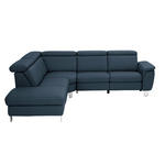 ECKSOFA in Echtleder Dunkelblau  - Alufarben/Dunkelblau, Design, Leder/Metall (242/271cm) - Cantus