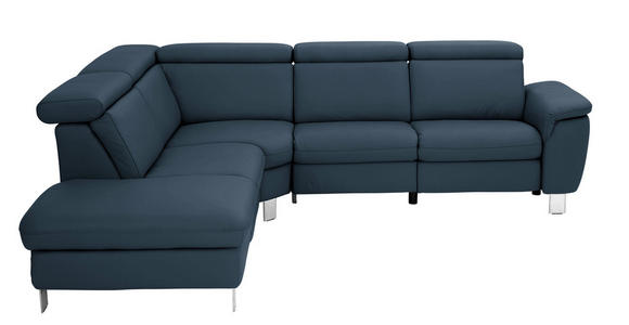 ECKSOFA in Echtleder Dunkelblau  - Alufarben/Dunkelblau, Design, Leder/Metall (242/271cm) - Cantus