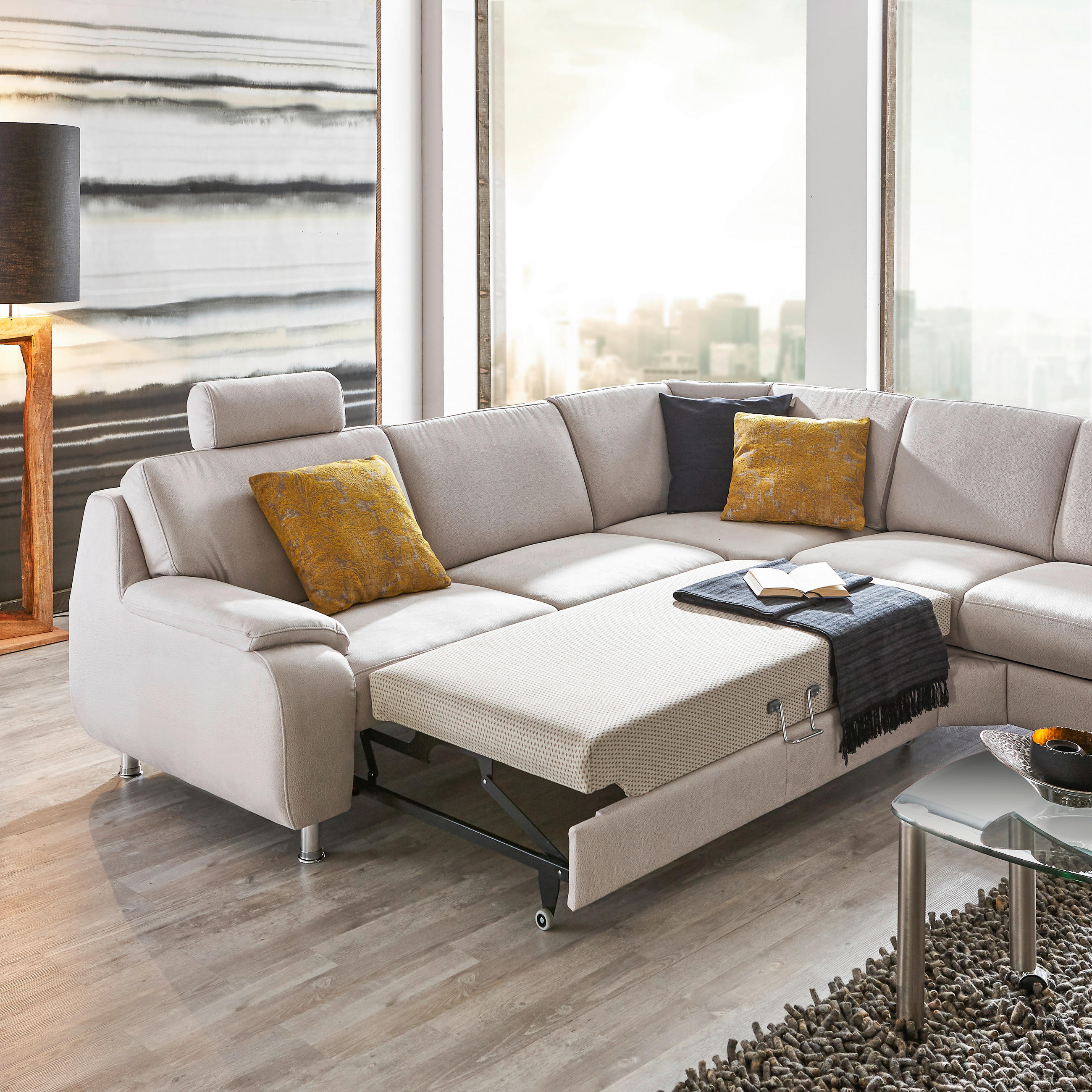 ECKSOFA Silberfarben Mikrofaser  - Silberfarben/Alufarben, KONVENTIONELL, Textil/Metall (244/274cm) - Beldomo System