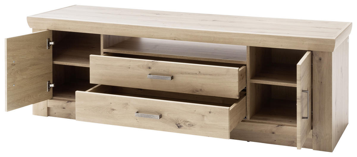 TV-ELEMENT Maputo  in 180/60/55 cm  - Eichefarben/Nickelfarben, Design, Holzwerkstoff/Metall (180/60/55cm) - Livetastic