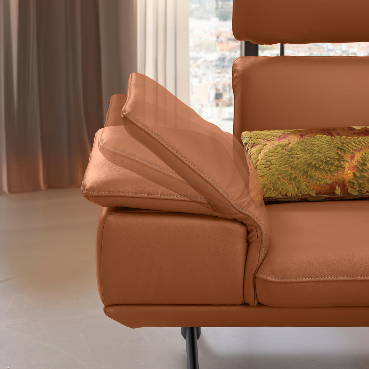 ECKSOFA in Echtleder Cognac  239/152 cm  - Cognac/Beige, Design, Leder/Metall (239/152cm) - Koinor