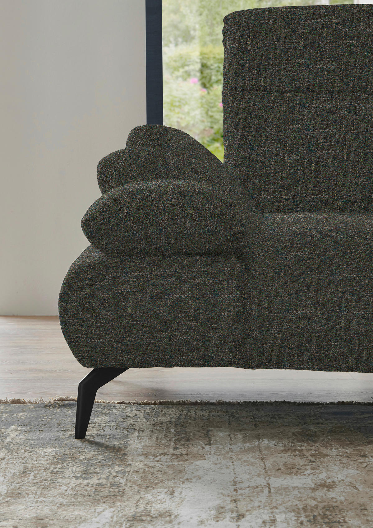 ECKSOFA in Webstoff Khaki  - Khaki/Schwarz, Design, Textil/Metall (223/290cm) - Moderano