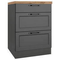 KÜCHENUNTERSCHRANK 60/86/60 cm  in Grau, Eiche Wotan  - Eiche Wotan/Schwarz, LIFESTYLE, Holzwerkstoff/Metall (60/86/60cm) - Held