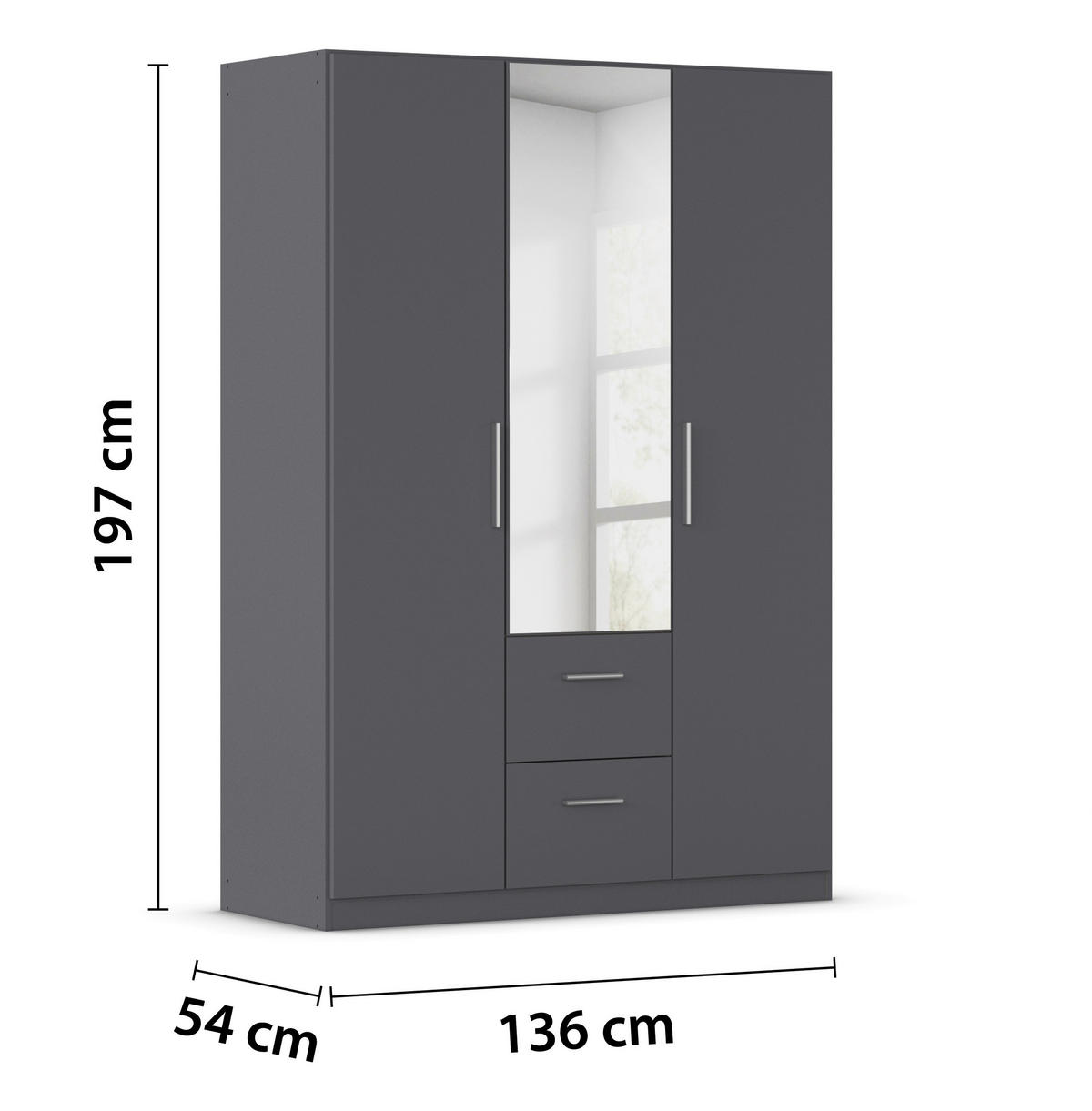 DREHTÜRENSCHRANK 135/197/54 cm,  in Grau, 3-türig  - Alufarben/Grau, KONVENTIONELL, Glas/Holzwerkstoff (135/197/54cm) - home24