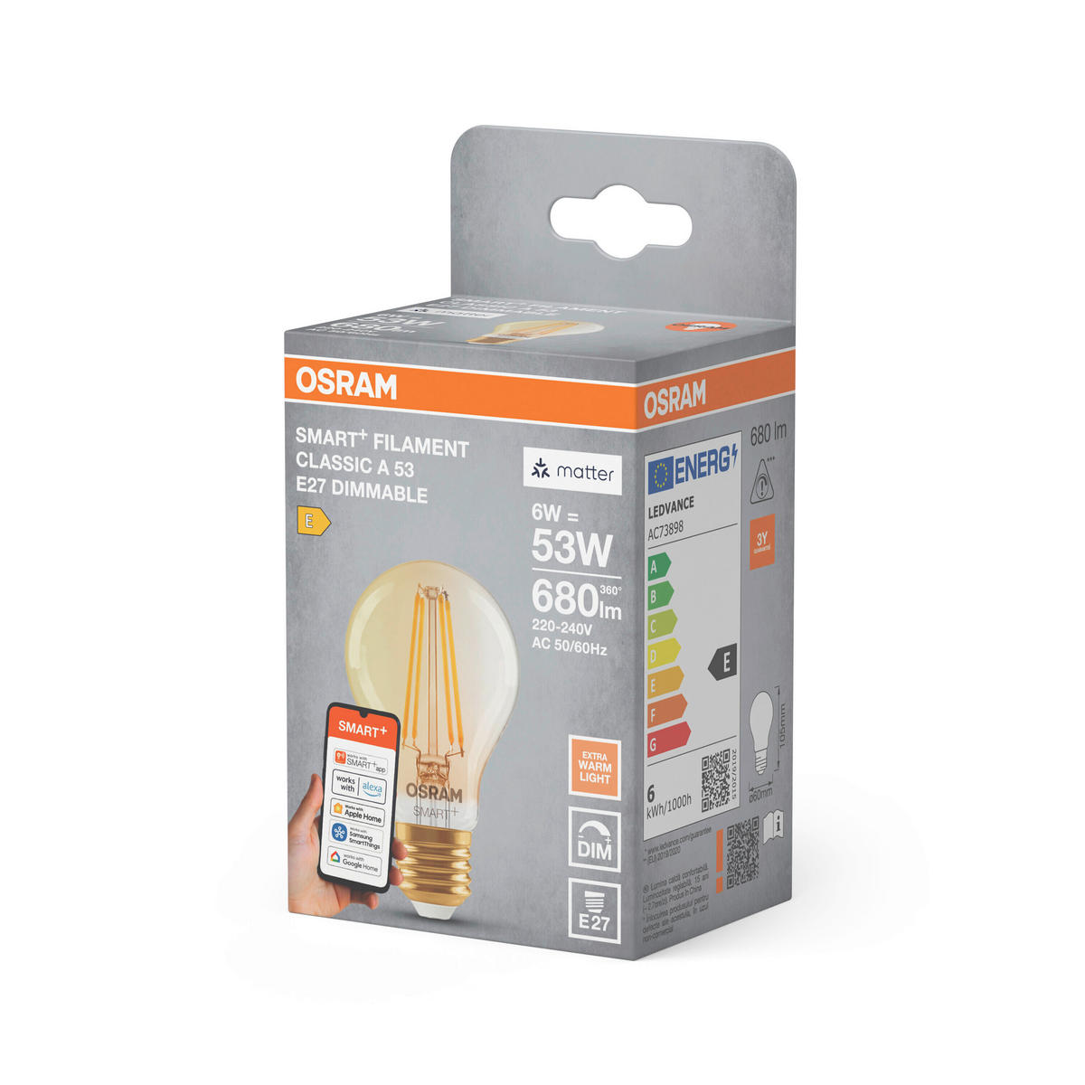 LED-FILAMENT-LEUCHTMITTEL E27 6 W 680 lm  - Goldfarben, Basics, Glas (6/10,5cm) - Osram