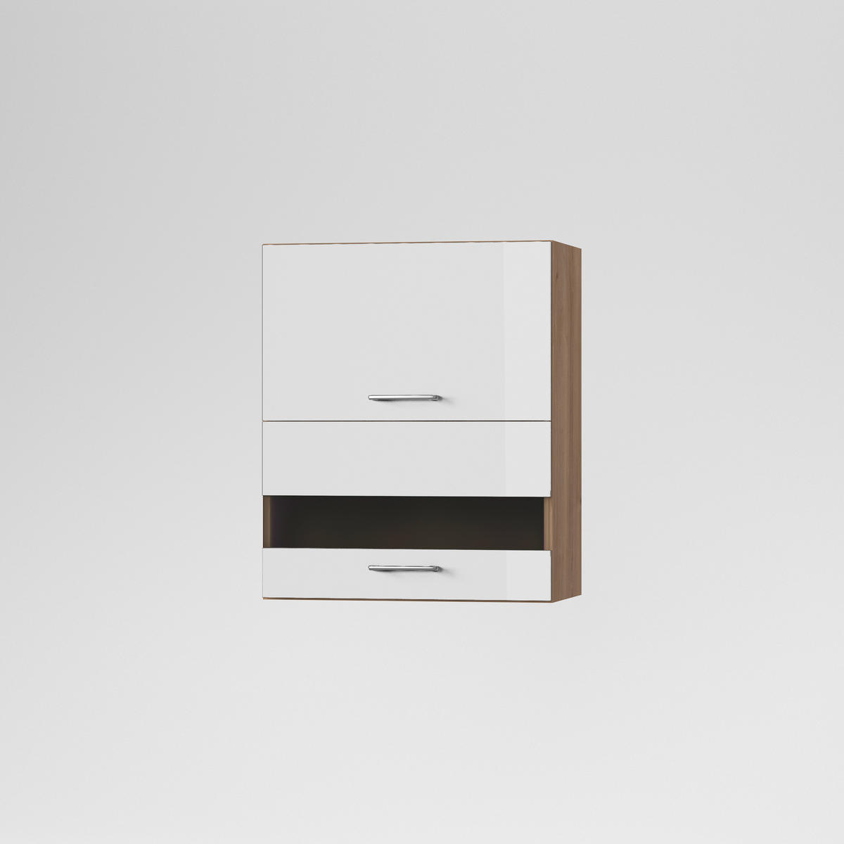 KONYHAI FALISZEKRÉNY - tölgyfa/magasfényű fehér, Basics, Üveg/fa (60/72/33cm) - Carryhome