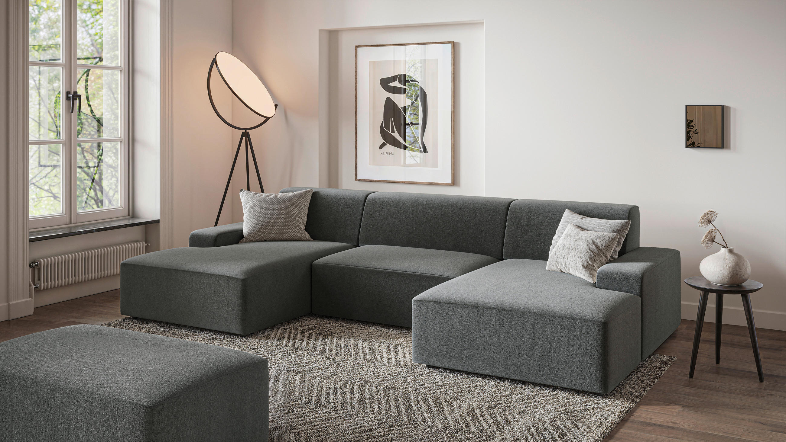 HOCKER in Textil Anthrazit  - Anthrazit/Schwarz, MODERN, Kunststoff/Textil (112/44/66cm) - Trendmanufaktur