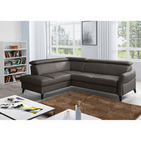 ECKSOFA  in Lederlook Echtleder Dunkelbraun  199/244 cm  - Dunkelbraun/Schwarz, Design, Leder/Holz (199/244cm) - Livetastic