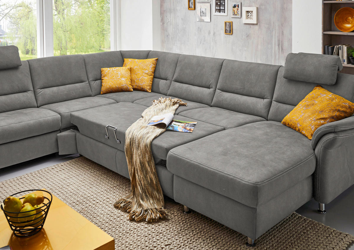 SOFFA i mikrofiber ljusgrå  - aluminiumfärg/ljusgrå, Klassisk, metall/textil (262/335/173cm) - Beldomo System