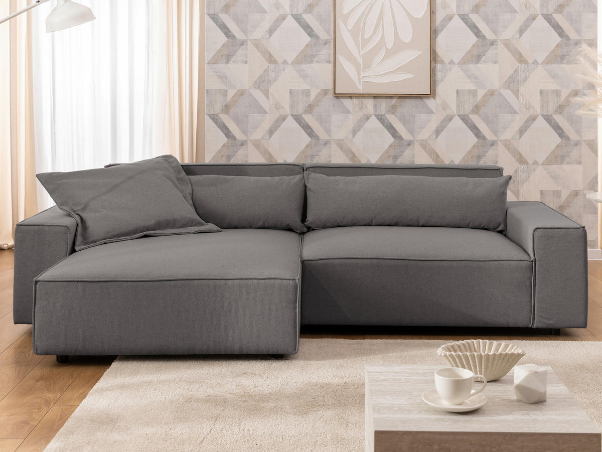 ECKSOFA Webstoff Grau  - Schwarz/Grau, Design, Kunststoff/Textil (251/142cm) - P & B