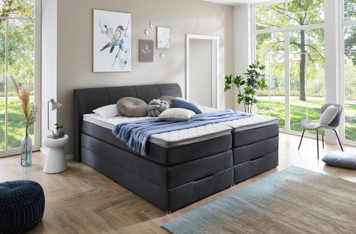 BOXSPRINGBETT 180/200 cm  Anthrazit  - Anthrazit, Konventionell, Textil (180/200cm) - Carryhome