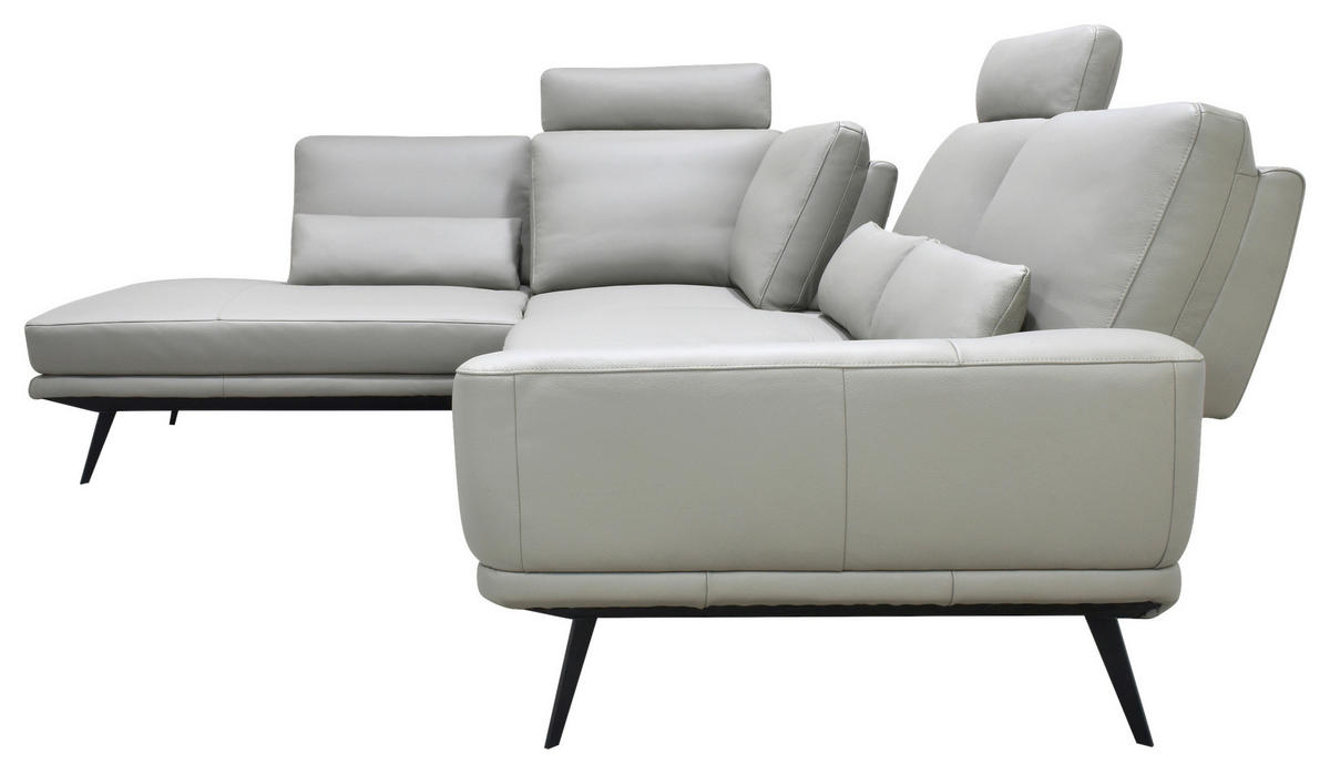ECKSOFA Taupe Echtleder Zierkissen, Rücken echt, Kopfteilverstellung, Sitztiefenverstellung, Kopfstütze  - Taupe/Schwarz, Design, Leder/Metall (225/276cm) - Celina Home