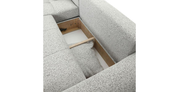 Ecksofa mit Funktion Greige Flachgewebe Zierkissen, Rückenkissen, Bettkasten, Schlaffunktion, Rücken echt, Liegefläche im Originalstoff  - Greige/Schwarz, KONVENTIONELL, Kunststoff/Textil (190/277cm) - Carryhome