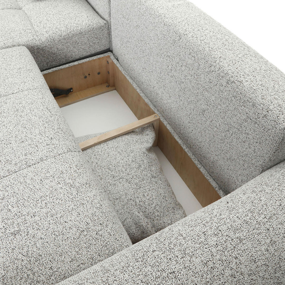Ecksofa mit Funktion Greige Flachgewebe Zierkissen, Rückenkissen, Bettkasten, Schlaffunktion, Rücken echt, Liegefläche im Originalstoff  - Greige/Schwarz, KONVENTIONELL, Kunststoff/Textil (190/277cm) - Carryhome
