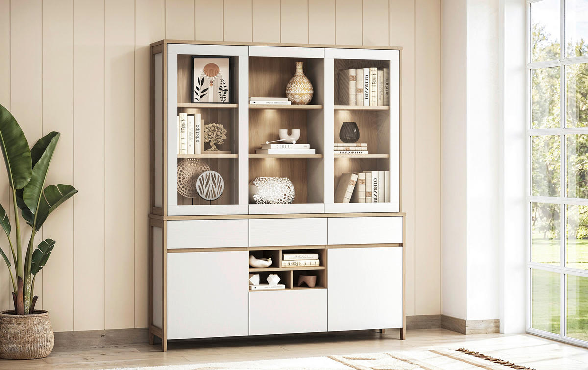 BUFFET 164/195/39 cm  in Weiß  - Eichefarben/Weiß, Design, Holzwerkstoff (164/195/39cm) - MID.YOU