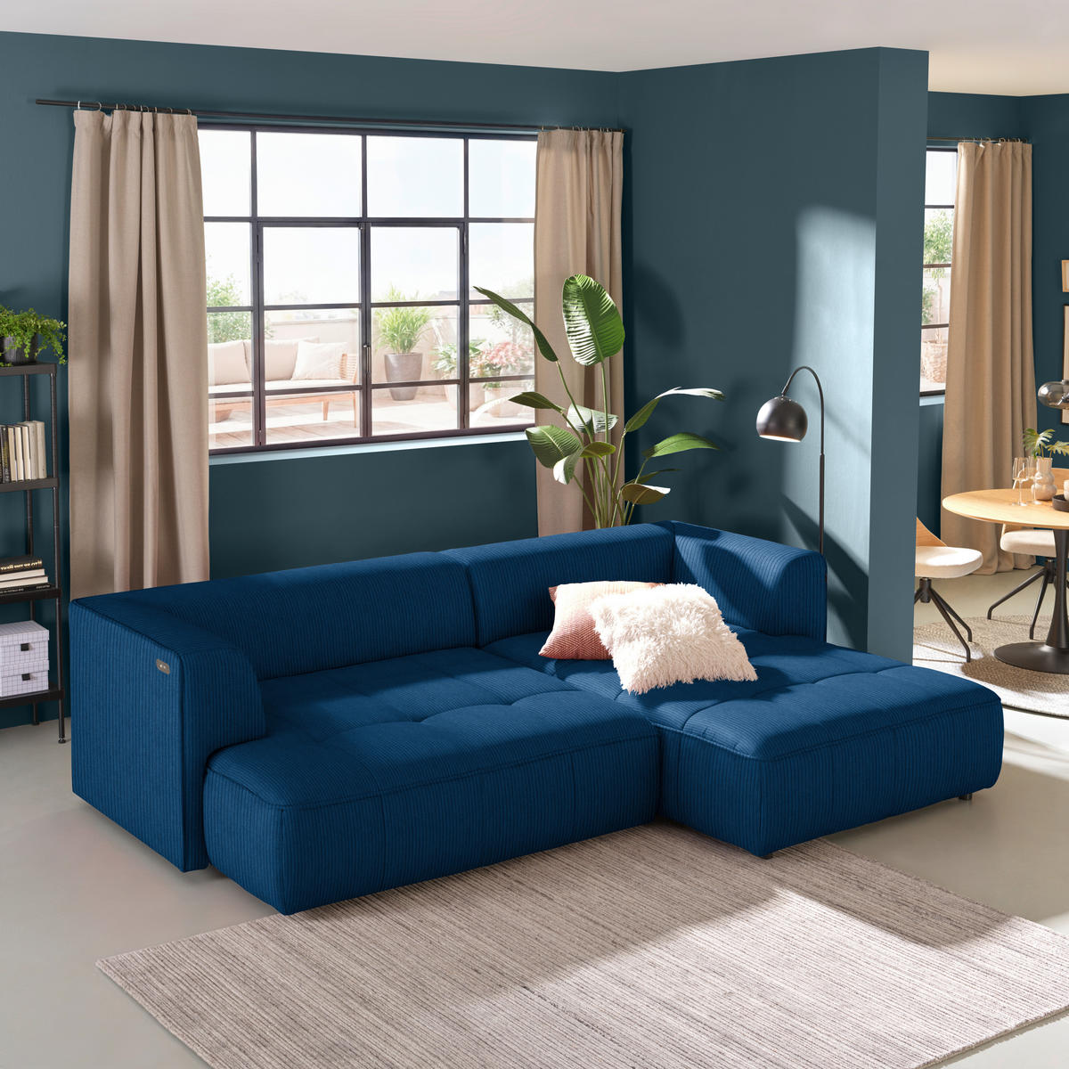 ECKSOFA Royalblau Feincord Zierkissen, Rückenkissen, Sitzvorzug  - Royalblau/Schwarz, Design, Kunststoff/Textil (288/188cm) - Welnova