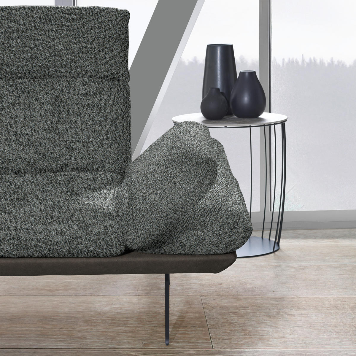 ECKSOFA in Flachgewebe Dunkelgrau  - Dunkelgrau/Schwarz, Design, Textil/Metall (270/239cm) - Koinor