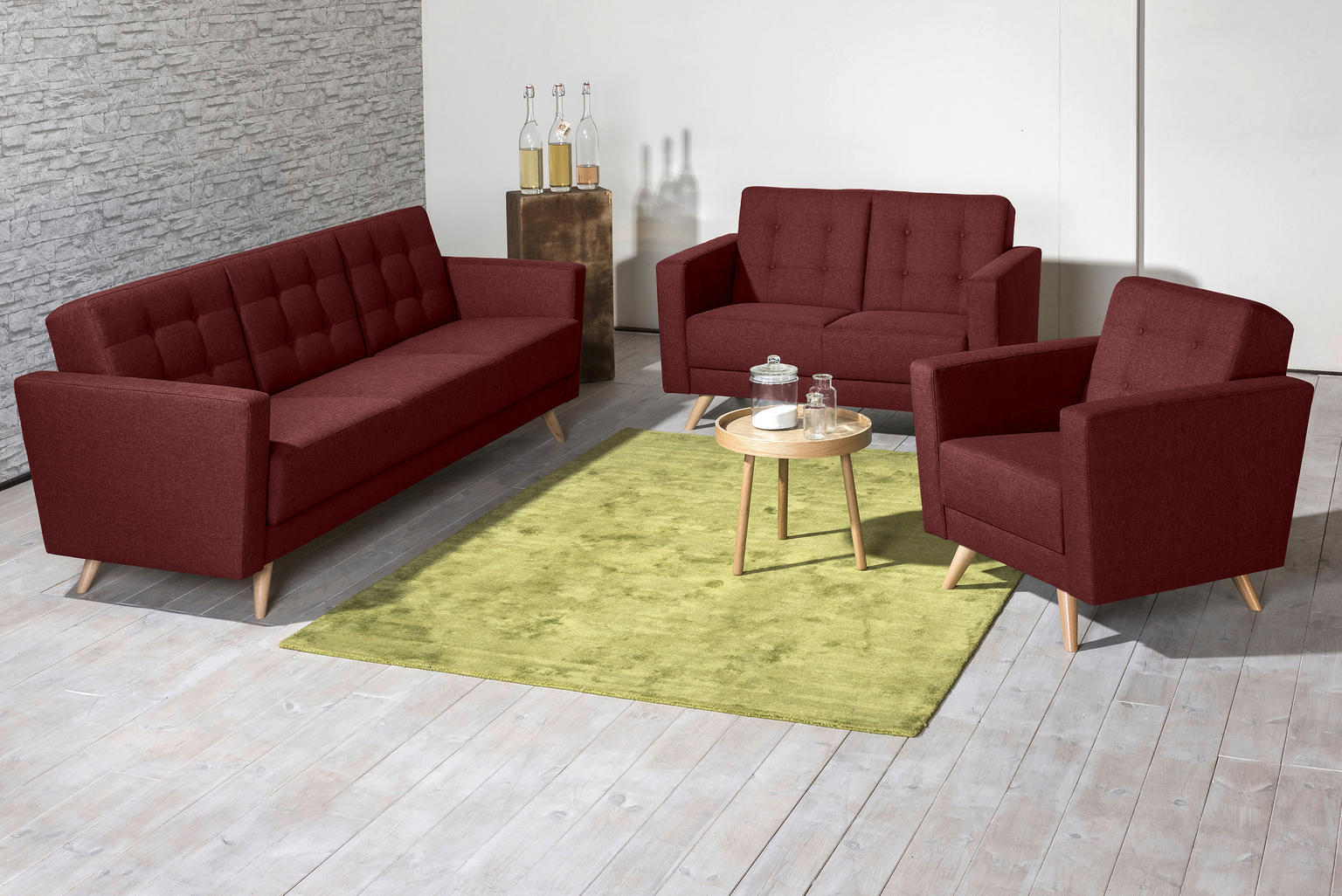 2-SITZER-SOFA Flachgewebe Rot - Einrichtungsbeispiel