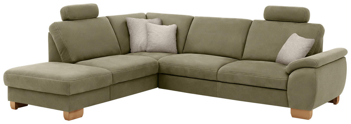 ECKSOFA in Mikrofaser Hellgrün  - Wildeiche/Beige, Konventionell, Holz/Textil (236/286cm) - Voleo
