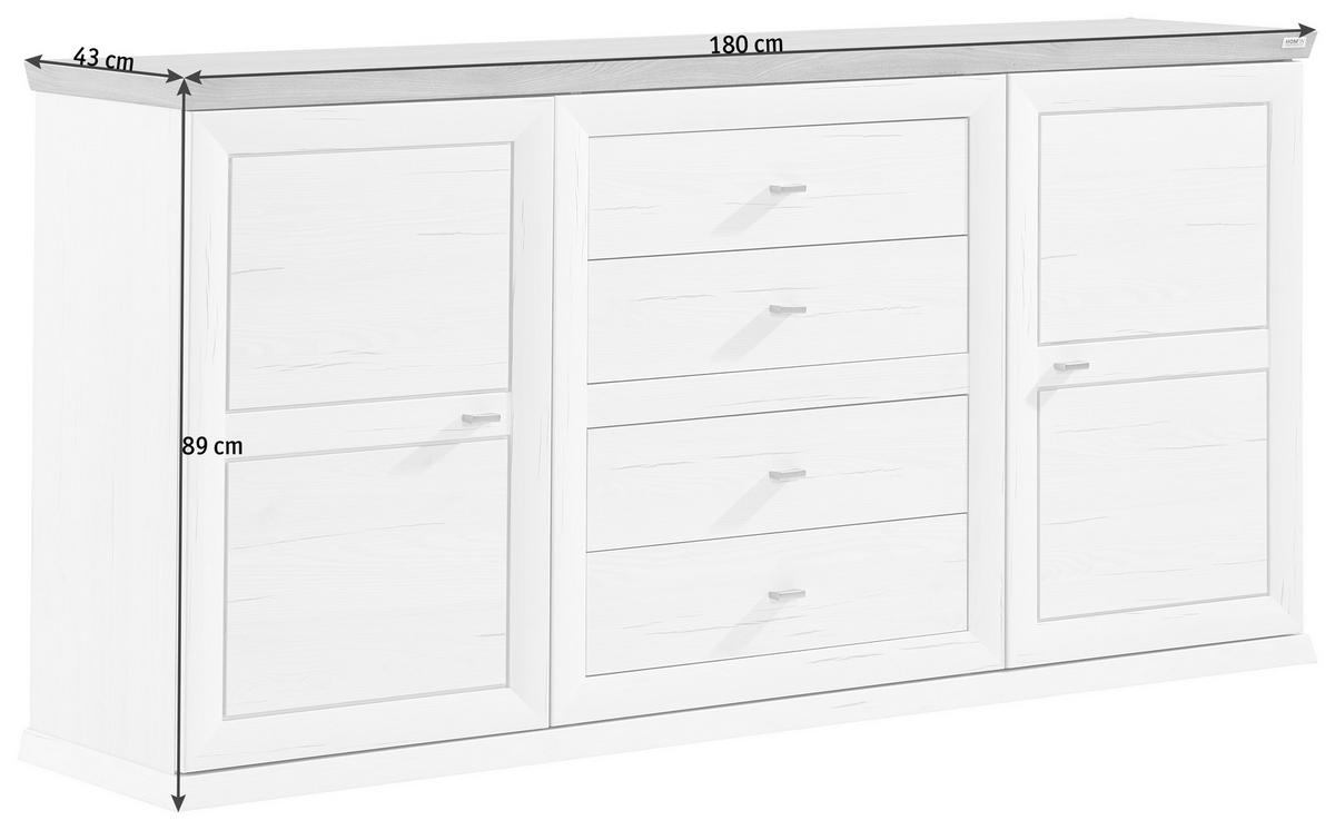 SIDEBOARD  in 180/89/43 cm  - Weiß/Grau, LIFESTYLE, Holzwerkstoff/Metall (180/89/43cm) - Hom`in
