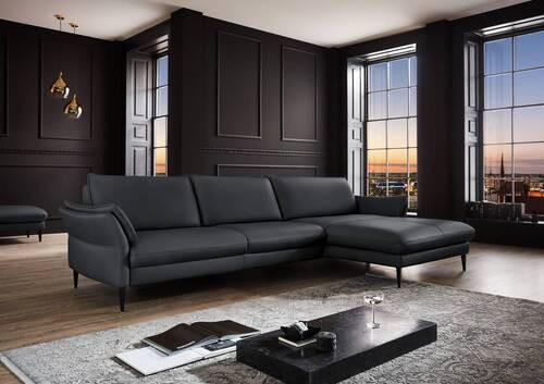 ECKSOFA in Echtleder Anthrazit  - Anthrazit/Schwarz, Design, Leder/Metall (334/172cm) - Valdera