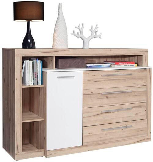 COMODĂ CU UșI 161/107/43 cm  - scânduri de stejar/alb, Konventionell, plastic/material pe bază de lemn (161/107/43cm) - Ti'me