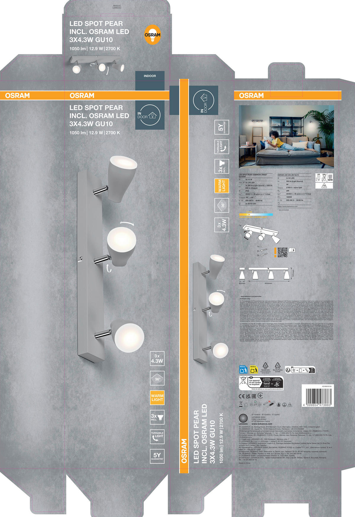 LED-STRAHLER 44,4/6/13,1 cm   - Grau, Basics, Kunststoff/Metall (44,4/6/13,1cm) - Osram