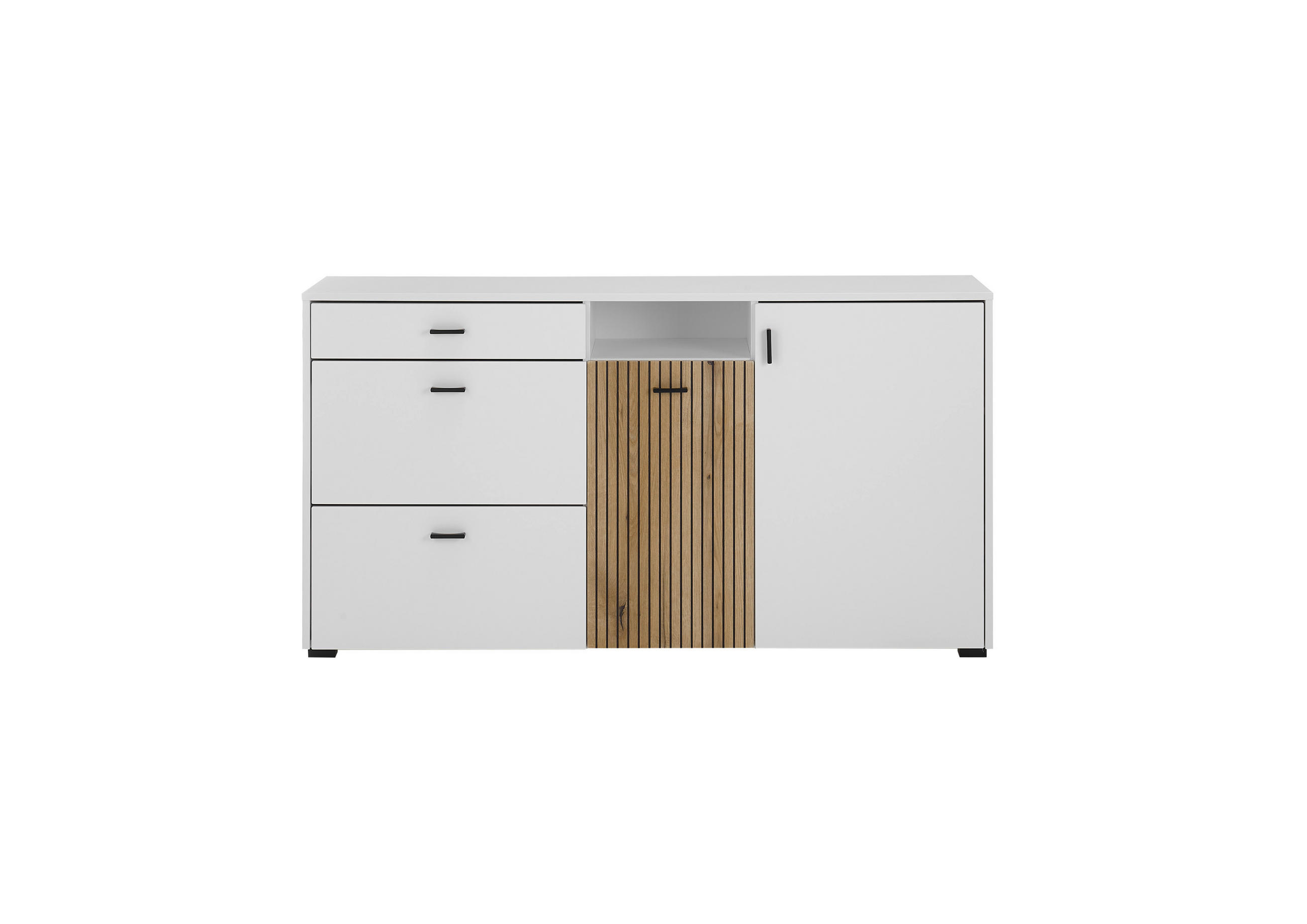 SIDEBOARD  in Weiß, Eichefarben  - Eichefarben/Schwarz, Design, Holzwerkstoff/Kunststoff (150cm) - MID.YOU
