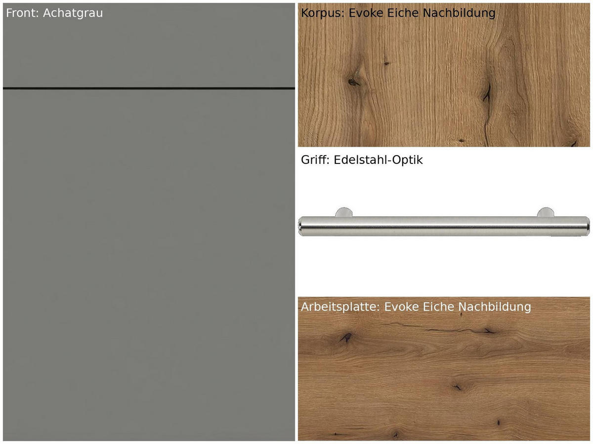 KÜCHENBLOCK 180 cm   in Grau, Eichefarben  - Edelstahlfarben/Eichefarben, Design, Holzwerkstoff/Metall (180cm) - Pino