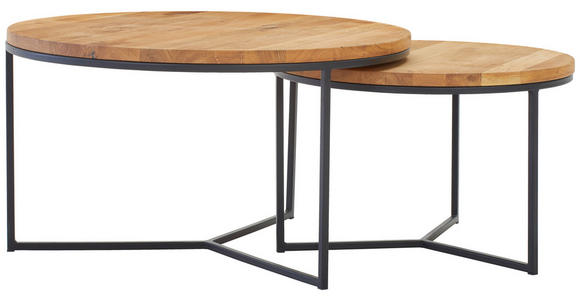 COUCHTISCH in Holz 80/80/44 cm  - Eichefarben/Schwarz, Design, Holz/Metall (80/80/44cm) - Linea Natura