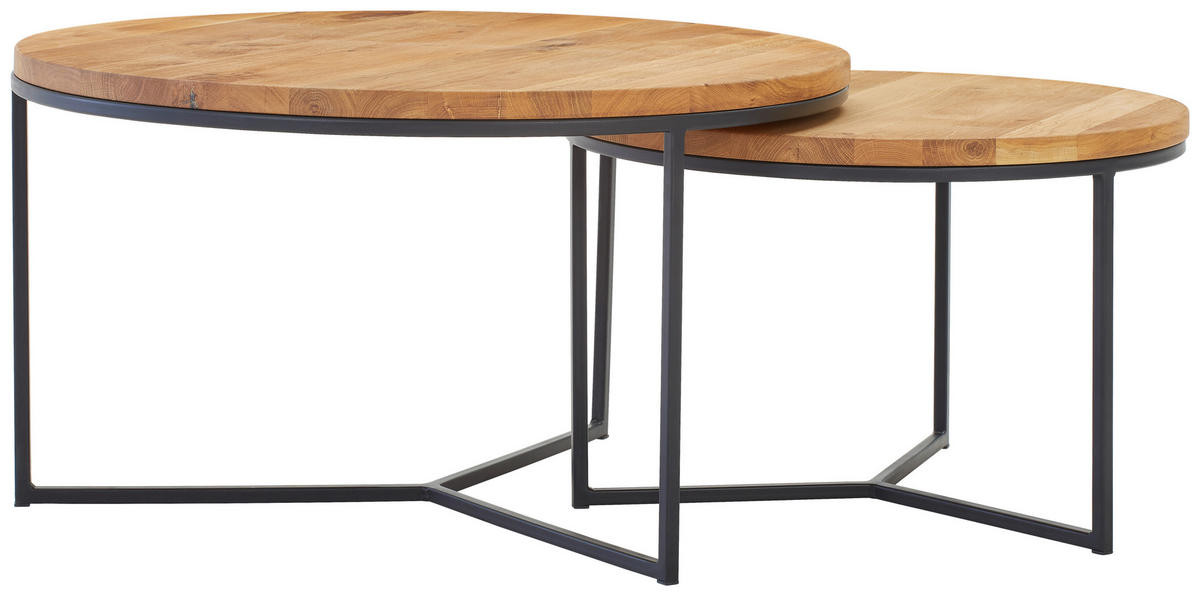 COUCHTISCH Eiche massiv 80/80/44 cm rund Eichefarben  - Eichefarben/Schwarz, Design, Holz/Metall (80/80/44cm) - Linea Natura