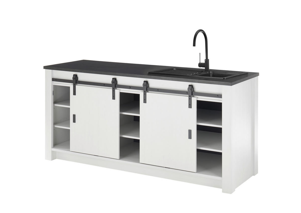 SPÜLENUNTERSCHRANK 201/93/64 cm  in Anthrazit, Weiß  - Anthrazit/Schwarz, Trend, Holzwerkstoff/Metall (201/93/64cm) - MID.YOU
