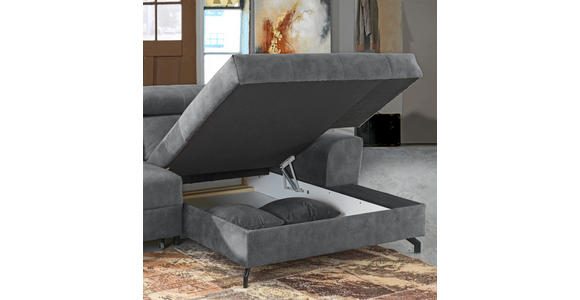 ECKSOFA in Velours Grau  - Schwarz/Grau, Design, Textil/Metall (267/181cm) - Carryhome