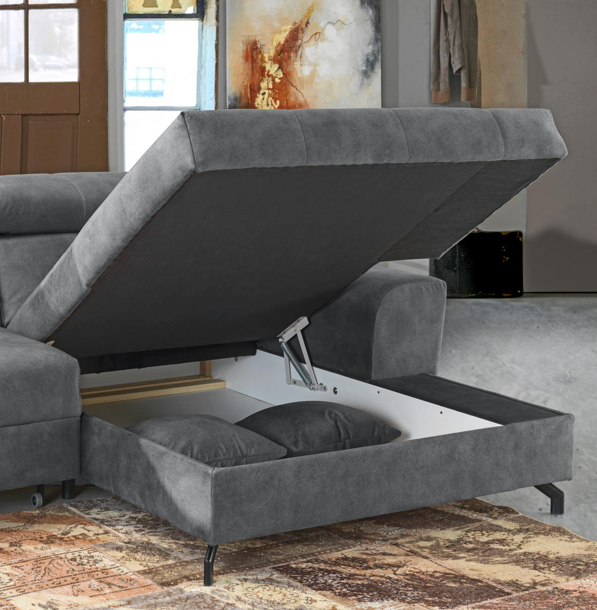 ECKSOFA Grau Velours  - Schwarz/Grau, Design, Textil/Metall (267/181cm) - Carryhome