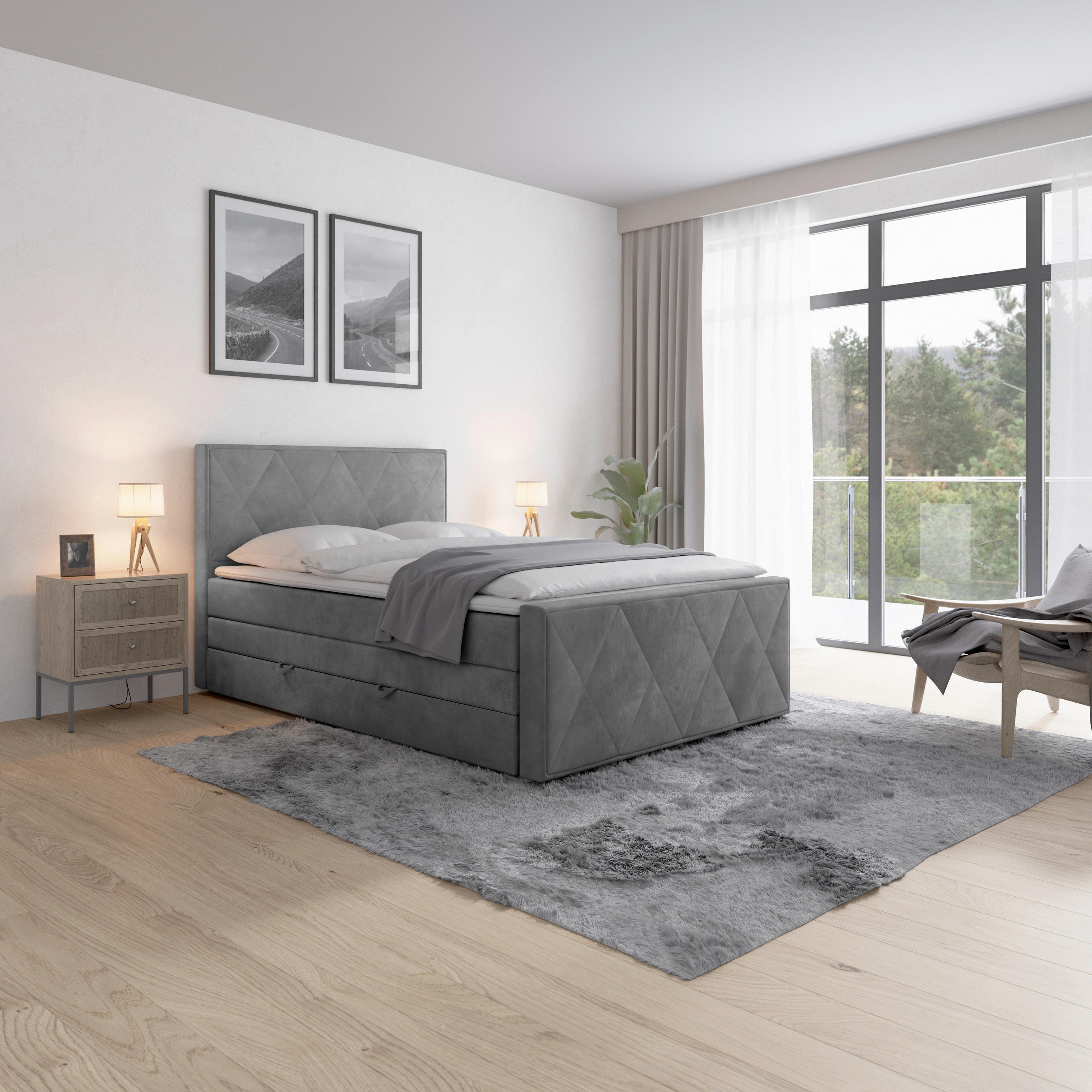 BOXSPRINGBETT 140/200 cm  in Hellgrau  - Hellgrau, MODERN, Holz/Kunststoff (140/200cm) - MID.YOU