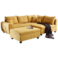 ECKSOFA inkl. Hocker Gelb Mikrovelours  - Gelb/Schwarz, Basics, Kunststoff/Textil (248/176cm) - MID.YOU