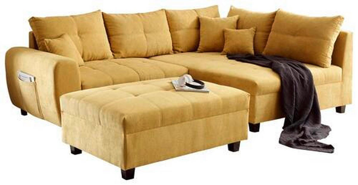 ECKSOFA inkl. Hocker Gelb Mikrovelours  - Gelb/Schwarz, Basics, Kunststoff/Textil (248/176cm) - MID.YOU