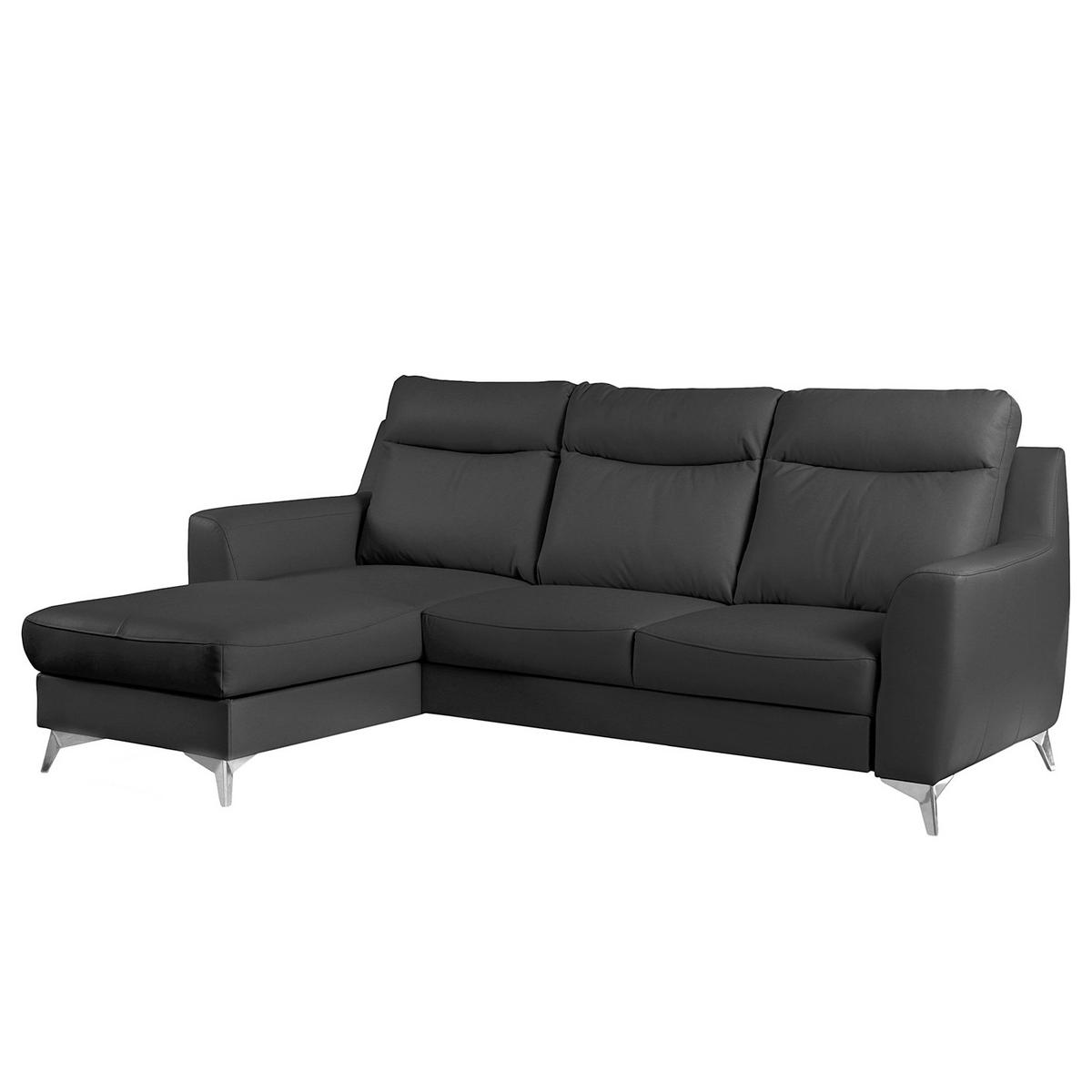 ECKSOFA Lederlook Echtleder Schwarz  - Chromfarben/Schwarz, Design, Leder/Textil (168/236cm) - Livetastic
