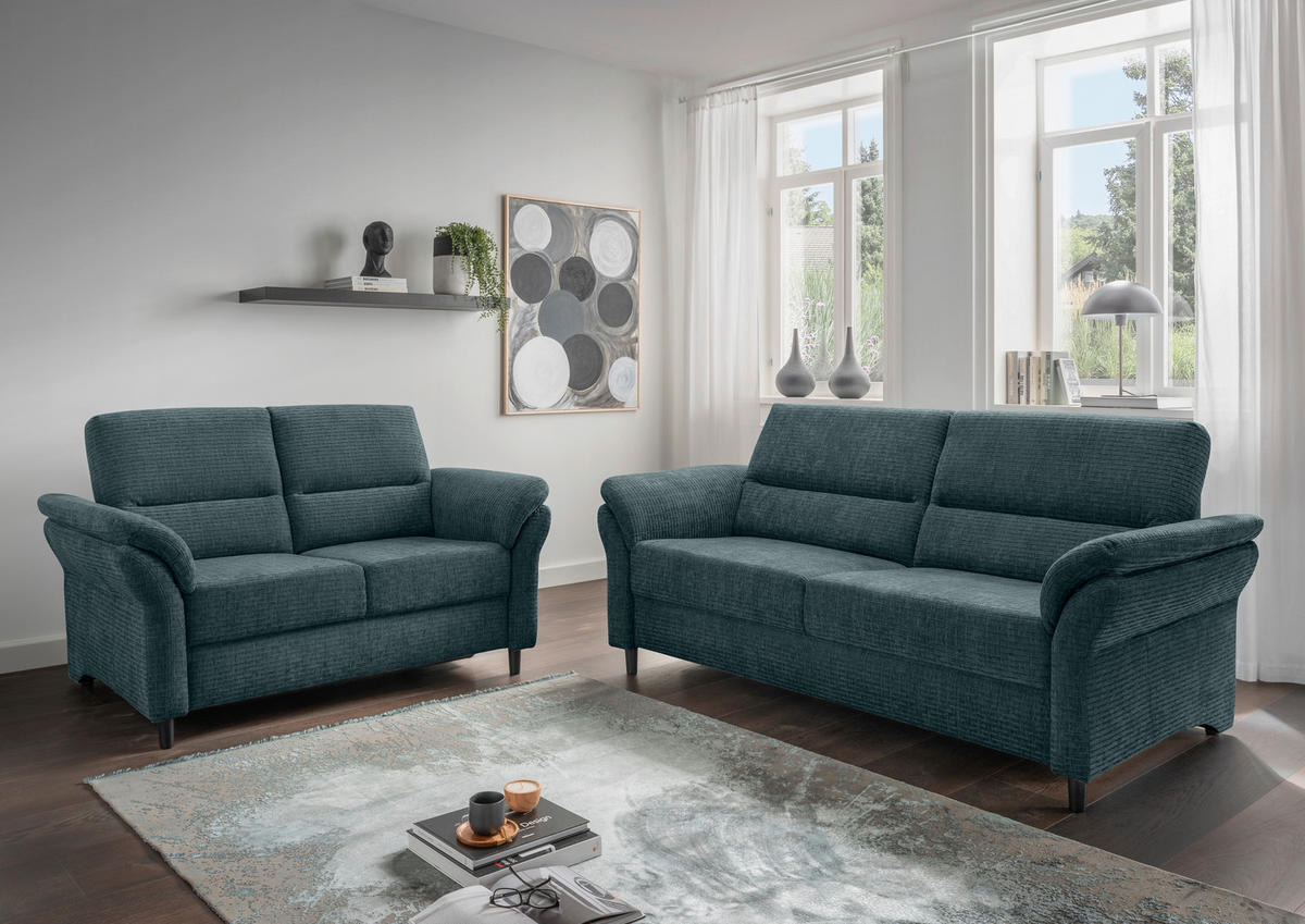 2-SITZER-SOFA in Mikrofaser Blau  - Blau/Schwarz, Modern, Holz/Textil (147/90/89cm) - Livetastic