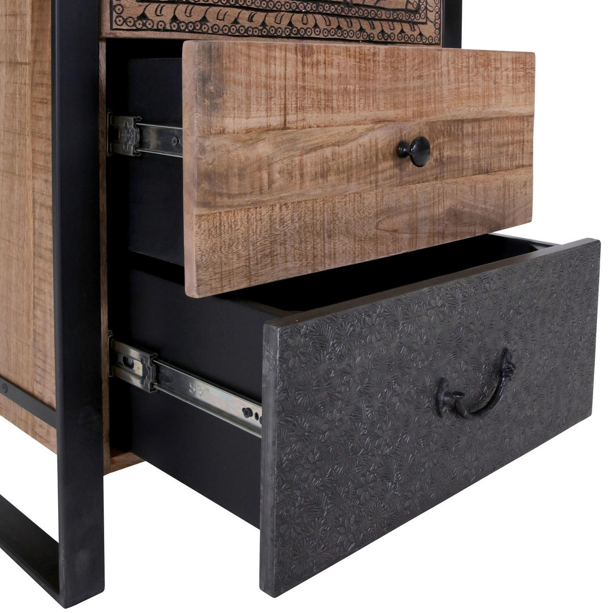 REGAL Mangoholz massiv Braun, Naturfarben, Schwarz  - Schwarz/Braun, Design, Holz/Holzwerkstoff (55/190/43cm) - Landscape