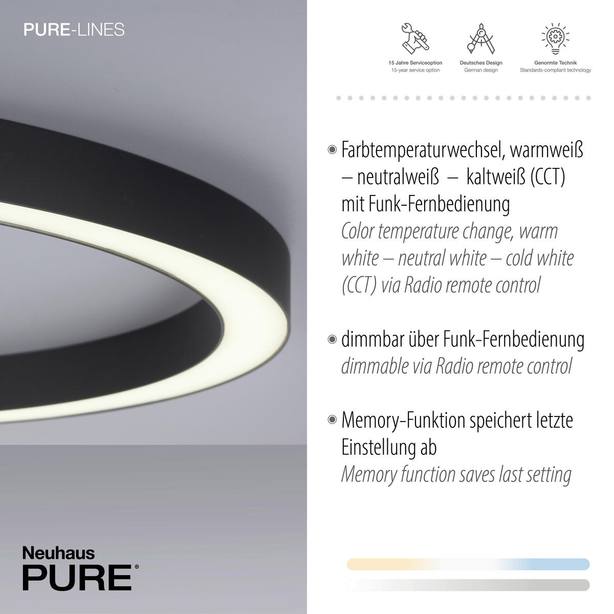 LED-DECKENLEUCHTE Pure-Lines 70/3,9 cm   - Anthrazit, Basics, Kunststoff/Metall (70/3,9cm) - Neuhaus PURE