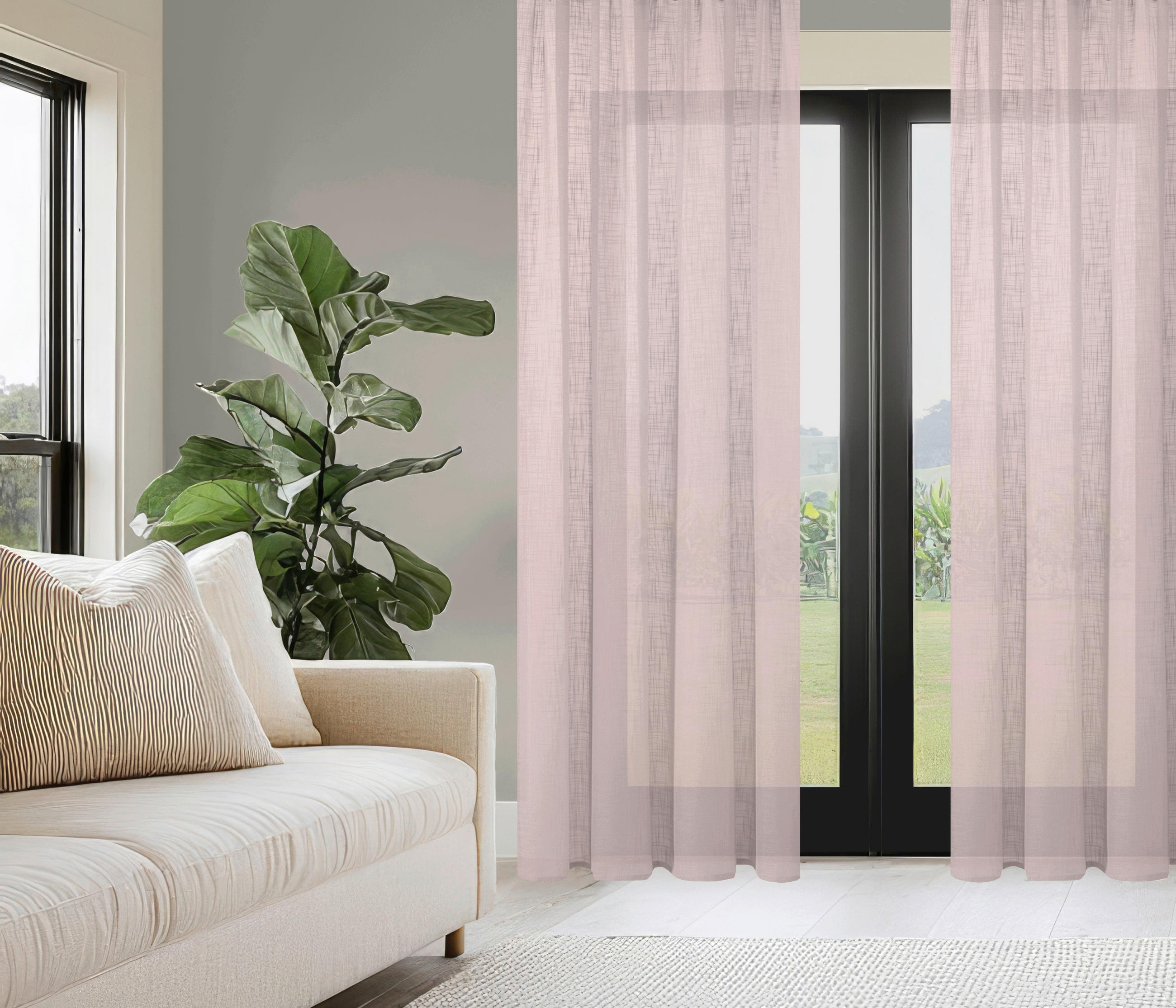 FERTIGVORHANG  halbtransparent   140/160 cm 2 Stück  - Rosa, Basics, Textil (140/160cm)