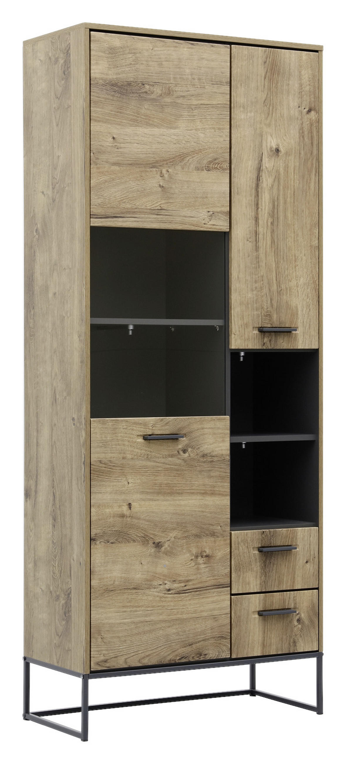 VITRIN grafitszürke, tölgyfa  - grafitszürke/tölgyfa, Modern, faalapú anyag/Üveg (79/196/38cm) - Hom`in